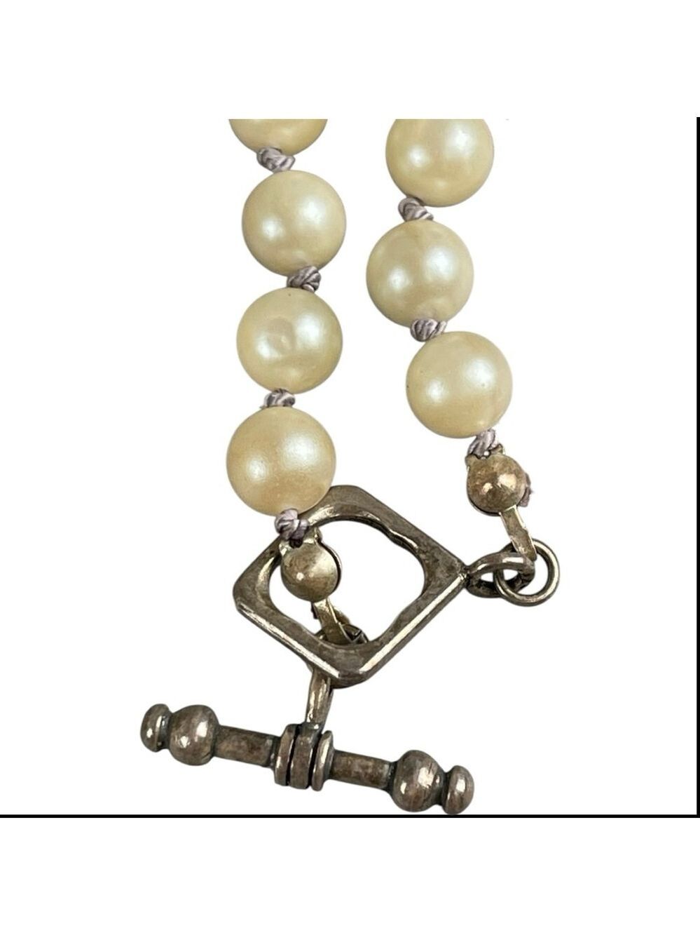 Faux Pearl Necklace with Purple Stone, Size 18” long - Picture 4 of 5